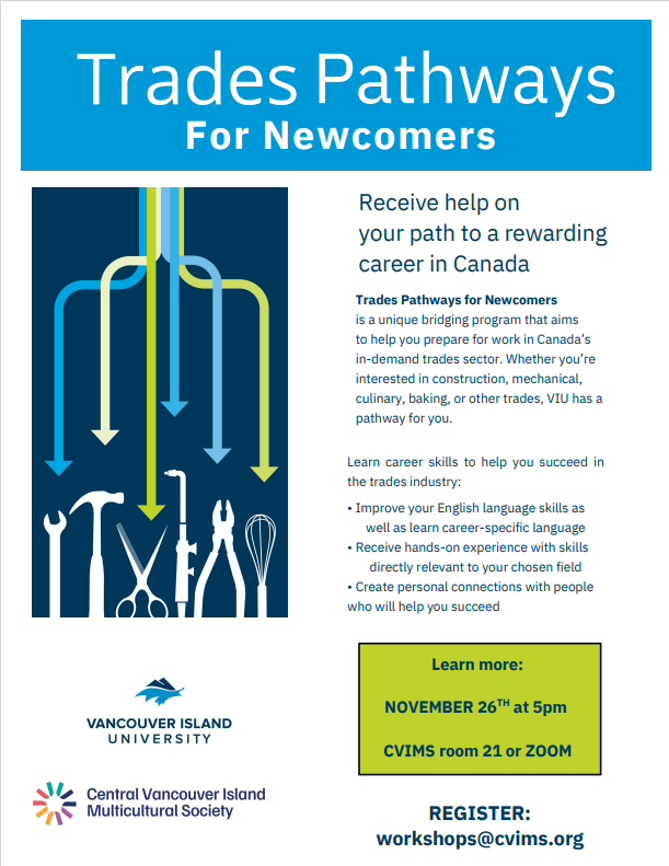 Poster for Trades and Pathwa for Newcomers event